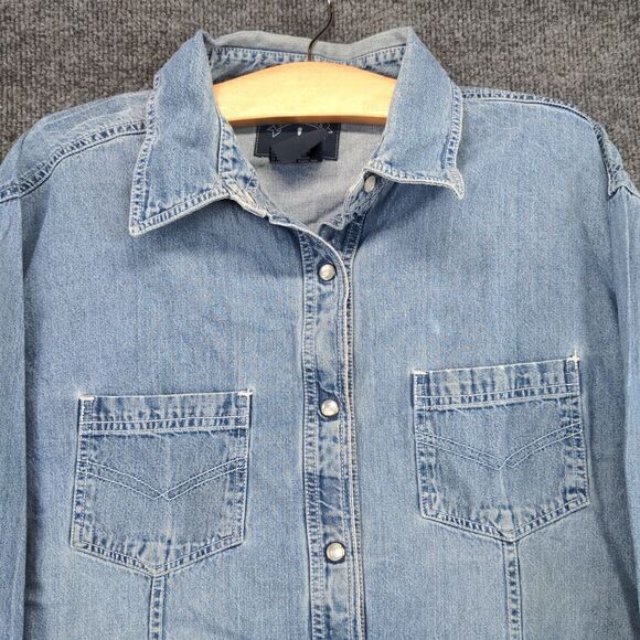 Solutions Denim Shirt Mens Size XL Blue Pearl Snaps Collared - Picture 7 of 13